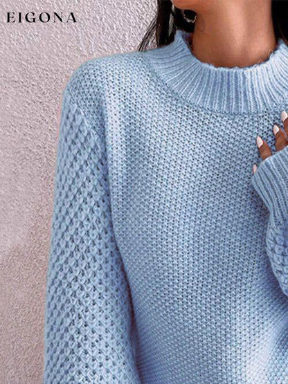 Openwork Mock Neck Long Sleeve Sweater clothes Ship From Overseas sweater sweaters Sweatshirt X.W