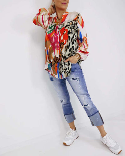 V neck Colorful Printed Blouse blouses & shirts spring summer