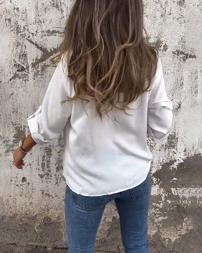 Lapel Solid Color Hollow Shirt