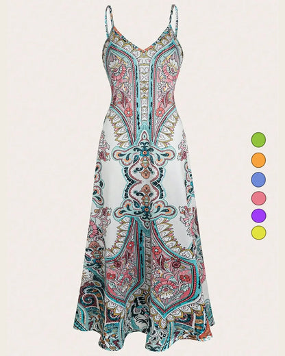 Vintage Print Camisole Maxi Dress