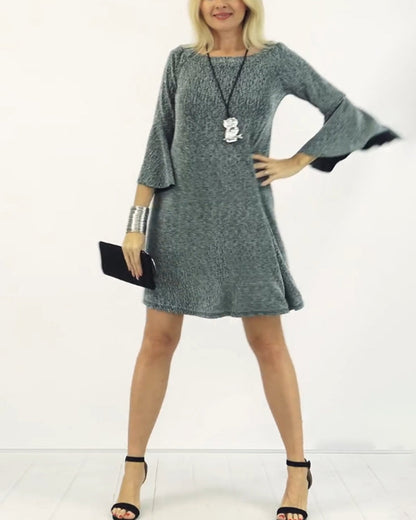 Fashion solid color bell sleeve round neck dress 2024 f/w casual dresses