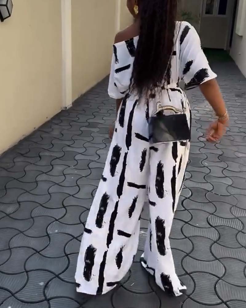 Ink Print Wide-Leg Jumpsuit