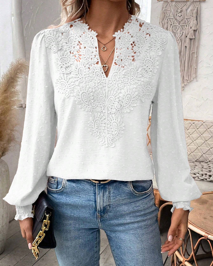 V-Neck Lace Jacquard Blouse 2024 f/w blouses & shirts