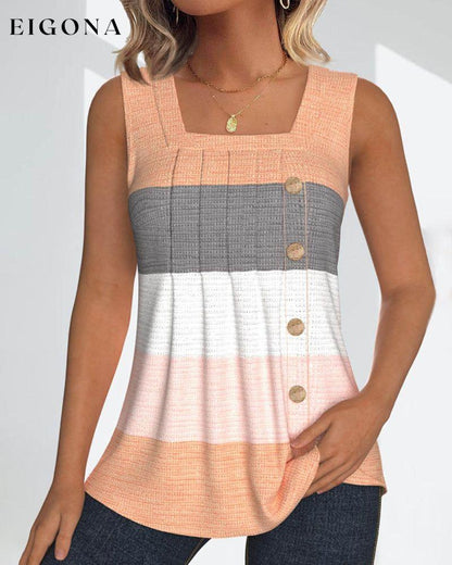 Striped button pleated tank top summer tank tops & camis