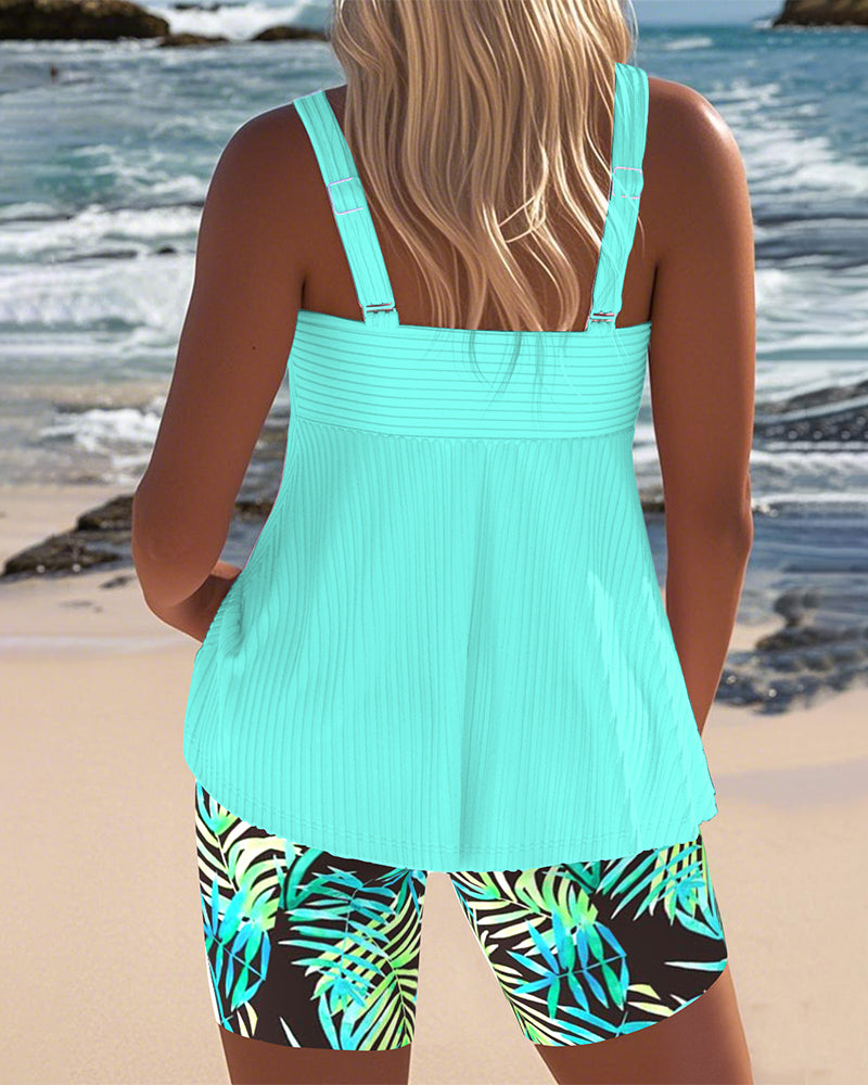Striped Vest With Printed Beach Pants Tankini