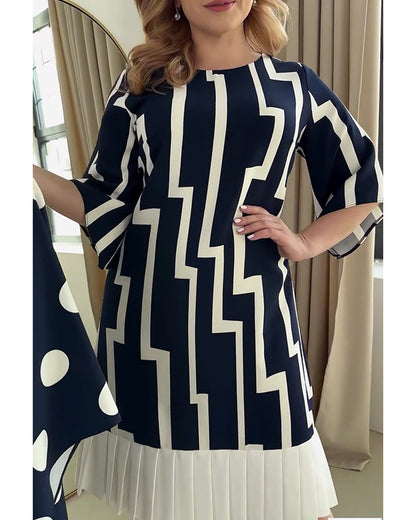 Striped print patchwork pleated dress casual dresses summer