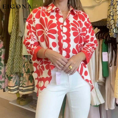 Irregular hem floral blouse with lapels blouses & shirts spring summer