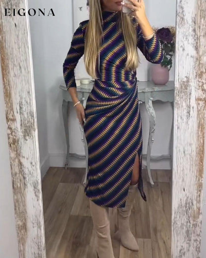 Fashionable Striped High Neck Dress 2022 f/w 23BF casual dresses Clothes Dresses