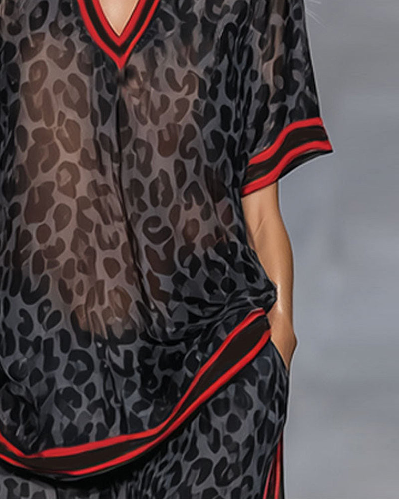 Leopard Pattern Thin Athletic Two-Piece Set