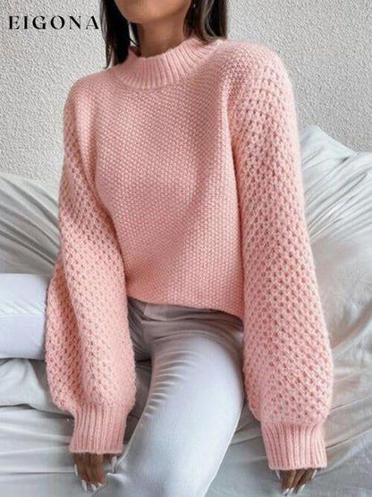 Openwork Mock Neck Long Sleeve Sweater clothes Ship From Overseas sweater sweaters Sweatshirt X.W