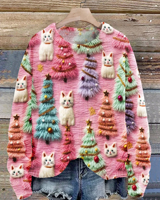 Christmas tree cute cat print sweatshirt 2024 f/w christmas spring sweatshirts