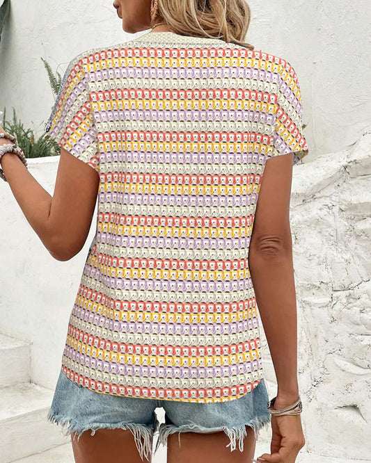 V-Ausschnitt Kontrast Kurzarmbluse