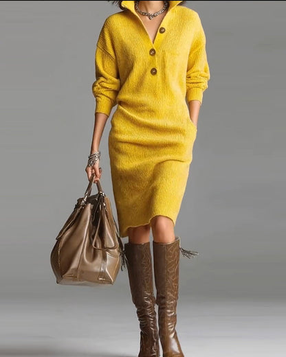 Casual Solid Color Autumn And Winter Sweater Dress