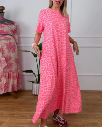 Short-Sleeved Leopard Print Dress