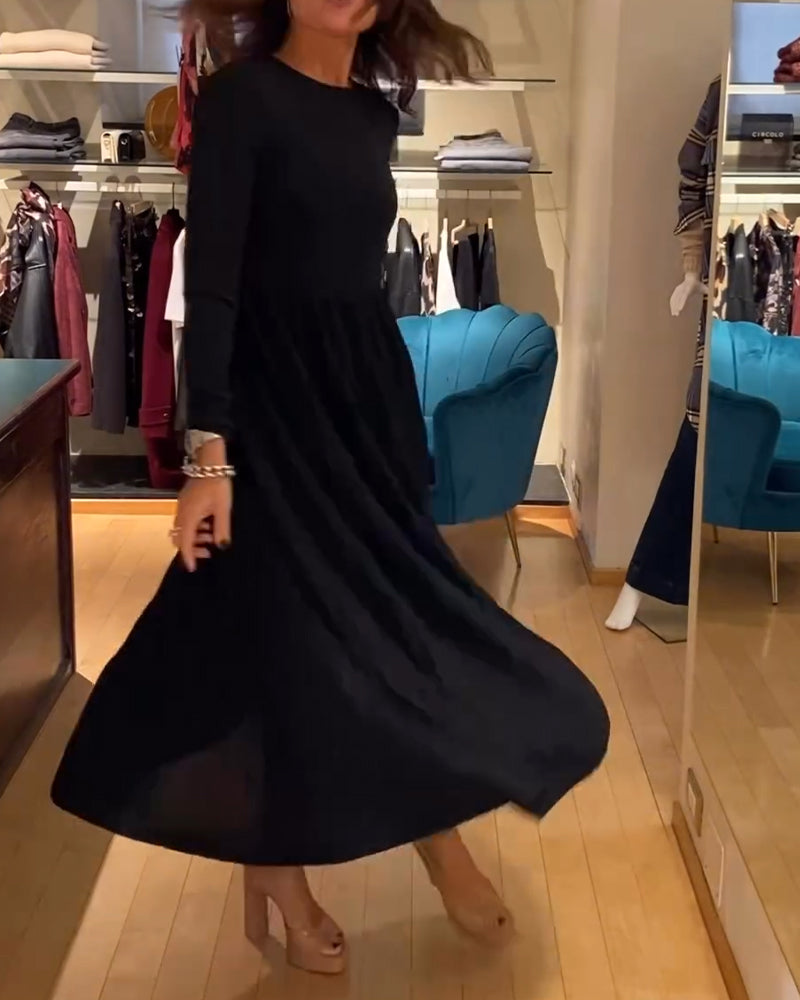 Solid Round Neck Fashionable Dress