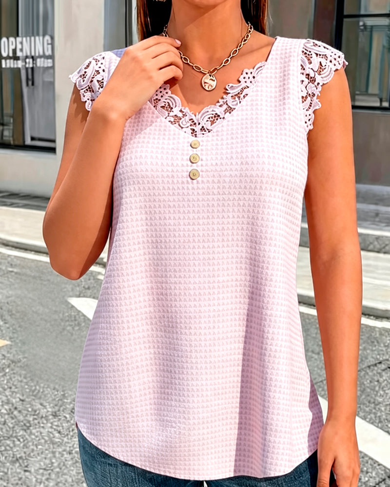 Waffle Lace Patchwork Tank Top