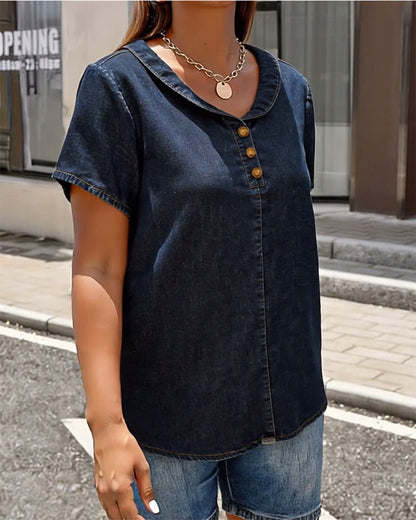 Peter Pan Collar Denim Short-Sleeved Top