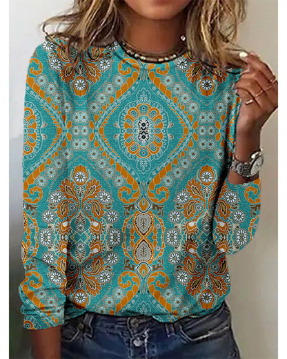 Retro ethnic style long-sleeved top 2024 f/w blouses & shirts Western Style