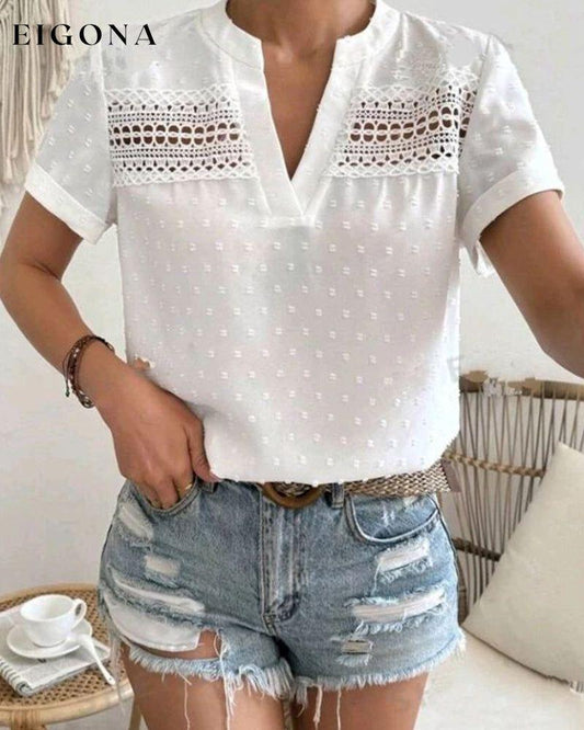 Jacquard hollow solid color top blouses & shirts summer