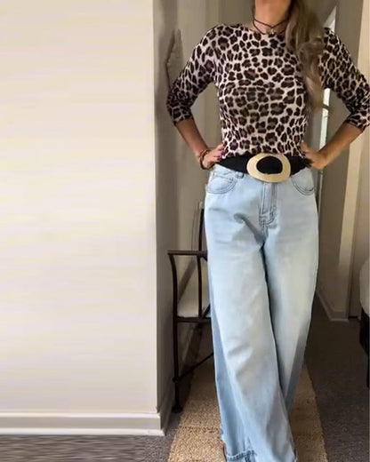 Vintage High-Stretch Leopard Print Base Layer Top