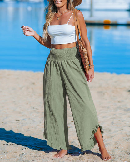 High-waist pleated irregular wide-leg pants pants spring summer