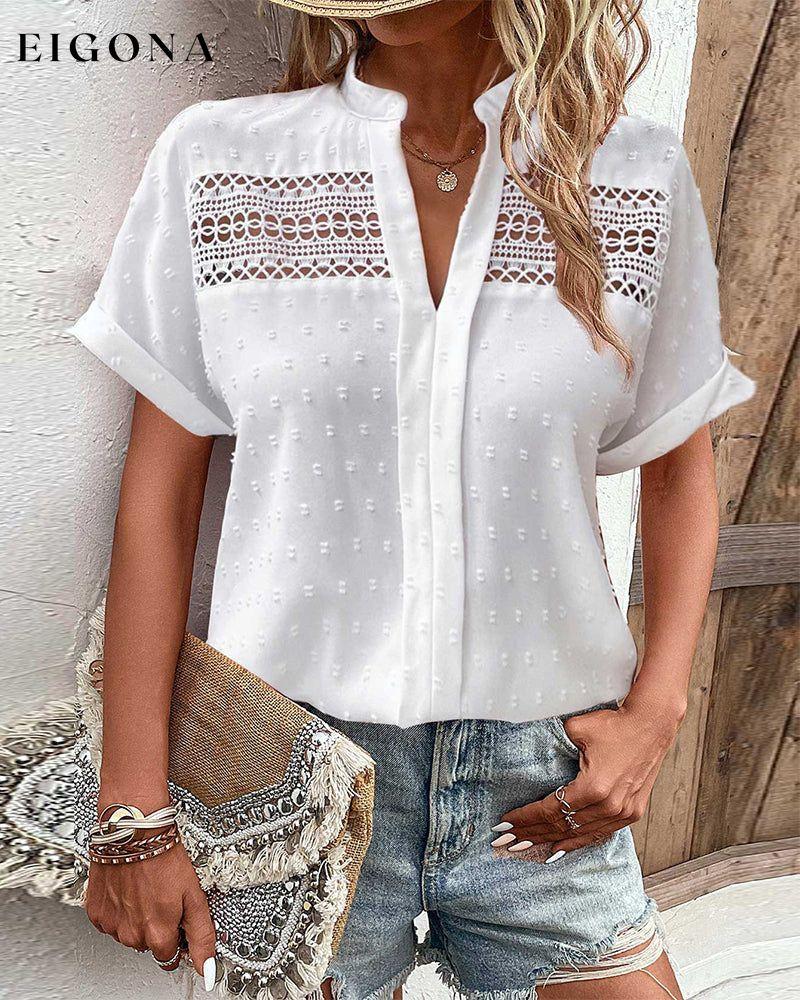 Jacquard hollow solid color top blouses & shirts summer