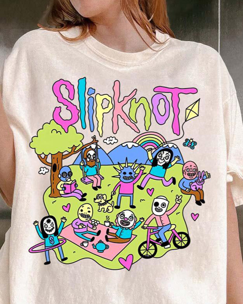 Slipknot Happy Times Printed T-Shirt Cotton and Linen Spring Summer T-SHIRTS