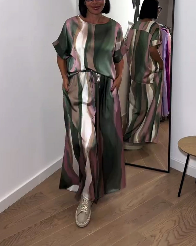 Temperament Printed Wide-Leg Pants Suit