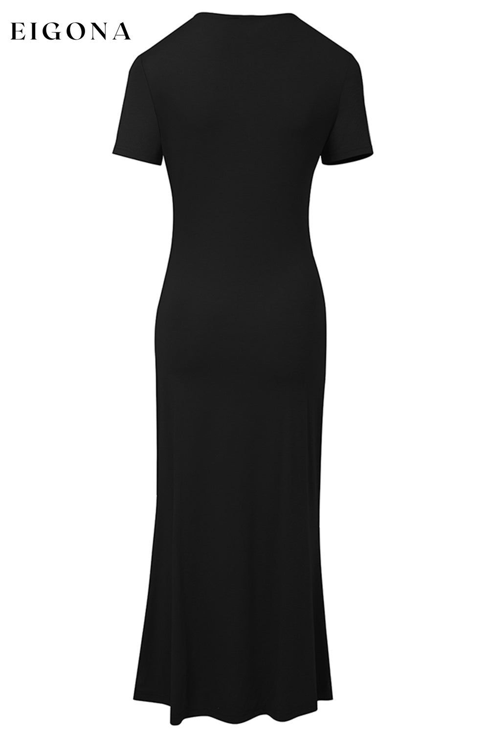 Asymmetrical Neck Short Sleeve Black Midi Dress A&Y.S casual dresses clothes dress dresses evening dress evening dresses midi dress Ship From Overseas Shipping Delay 09/29/2023 - 10/01/2023 trend