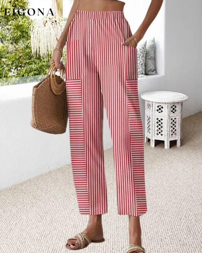 Pinstripe pocket casual pants pants spring summer