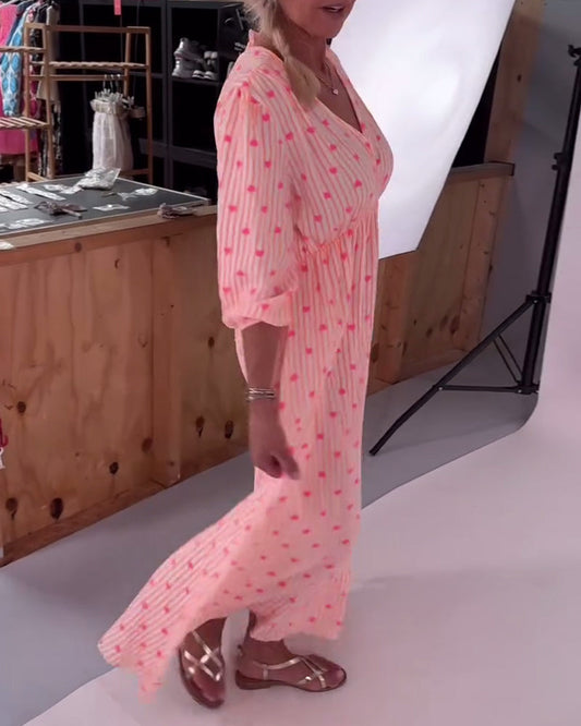 Elegant V-Neck Heart Print Dress