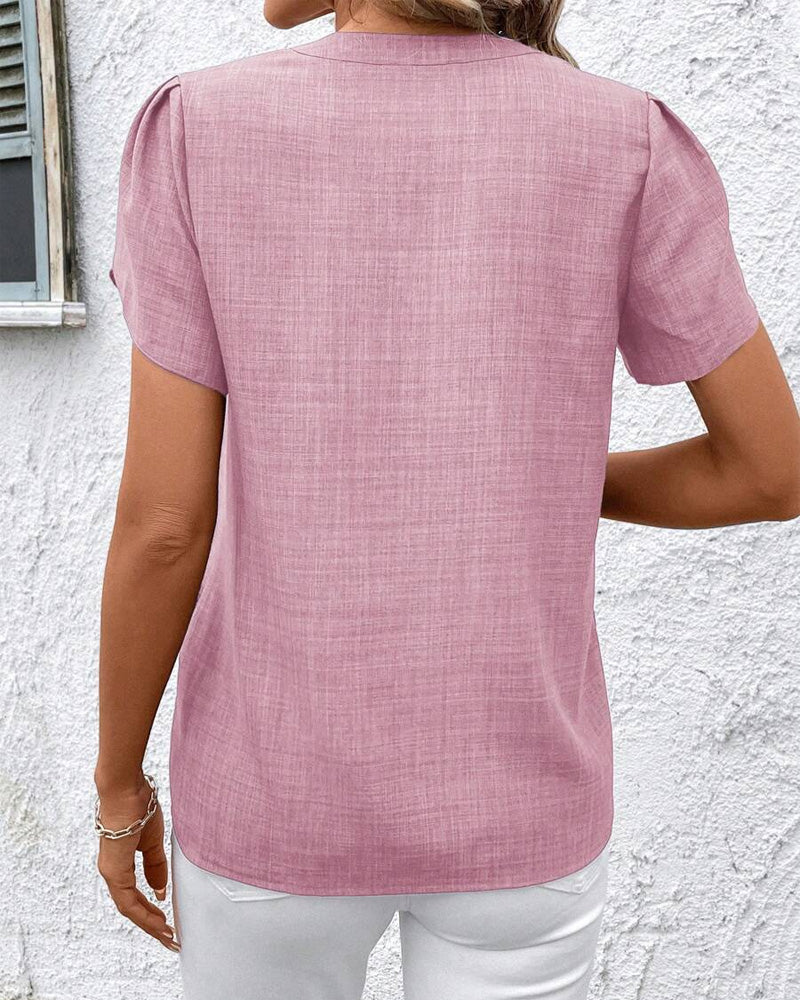 V-Neck Petal Sleeve Printed Blouse