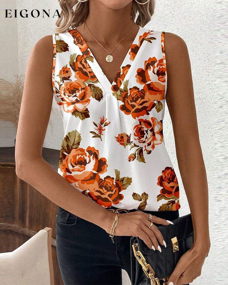 Casual sleeveless floral top blouse&shirts summer