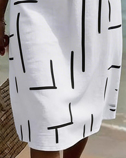 Geometric-Line V-Neck Dress