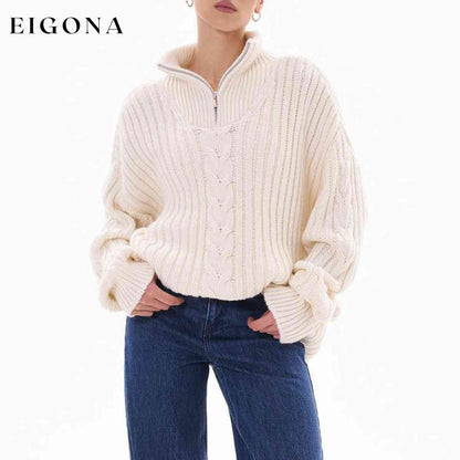 Ribbed Half Zip Long Sleeve Sweater clothes S.X Ship From Overseas