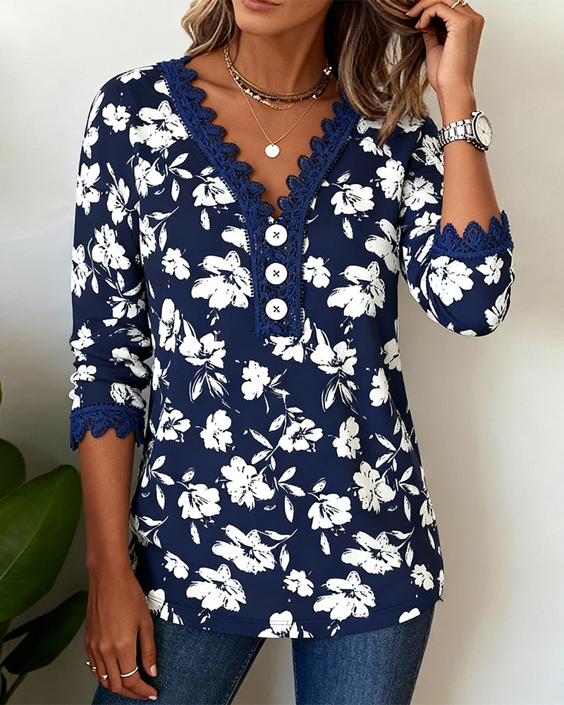 Solid Color V-Neck Long-Sleeved Top