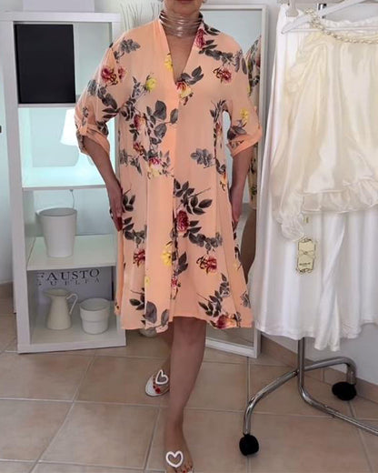 Loose Floral Long Sleeve Dress