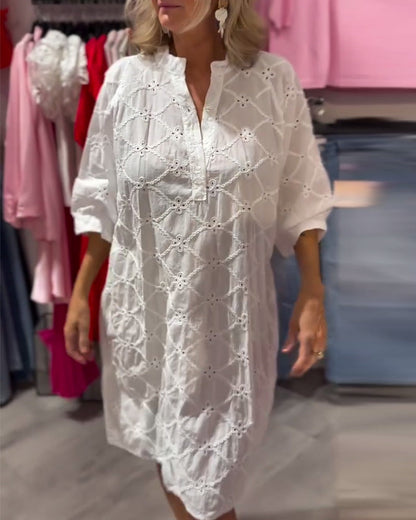 Long Sleeve Hollow Flower Loose Dress