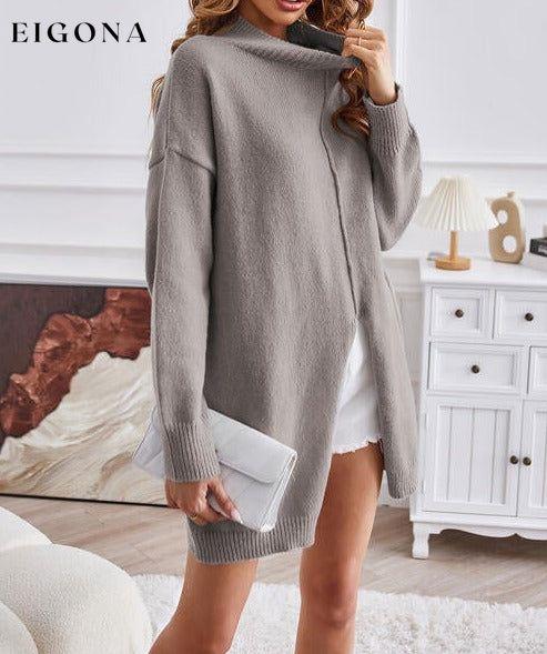 Exposed Seam Mock Neck Slit Sweater clothes SF Knit Ship From Overseas Sweater sweaters