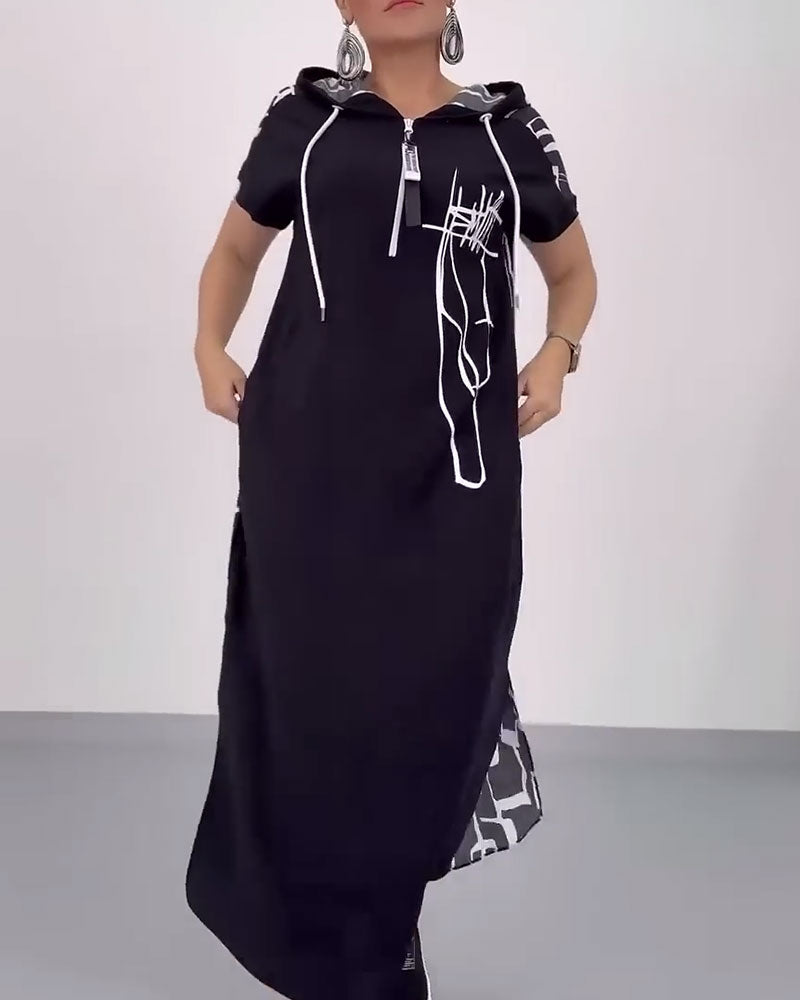 Half-Zip Loose Contrast Dress