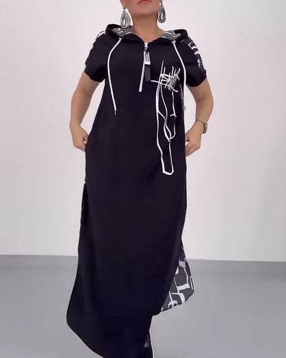 Half-Zip Loose Contrast Dress
