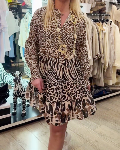 Zebra And Leopard Print Patchwork Cake Dress