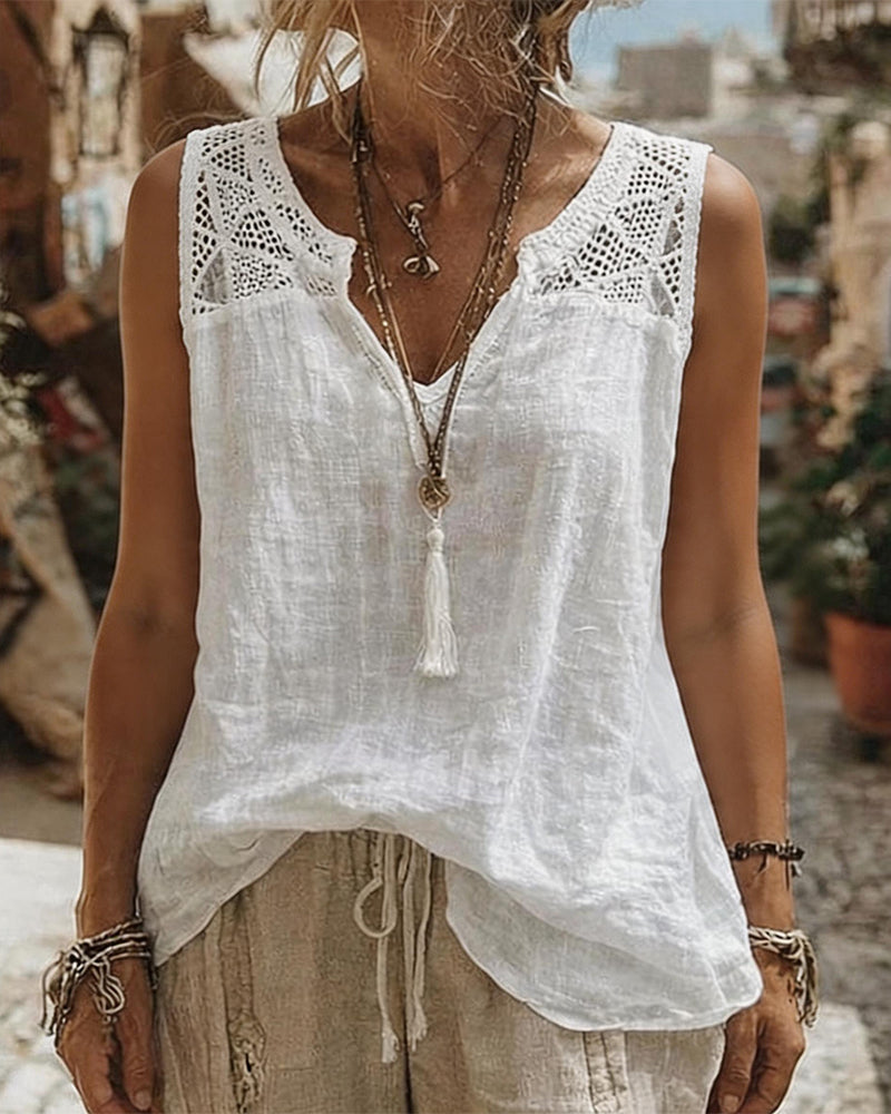 Lace Strap White Tank Top