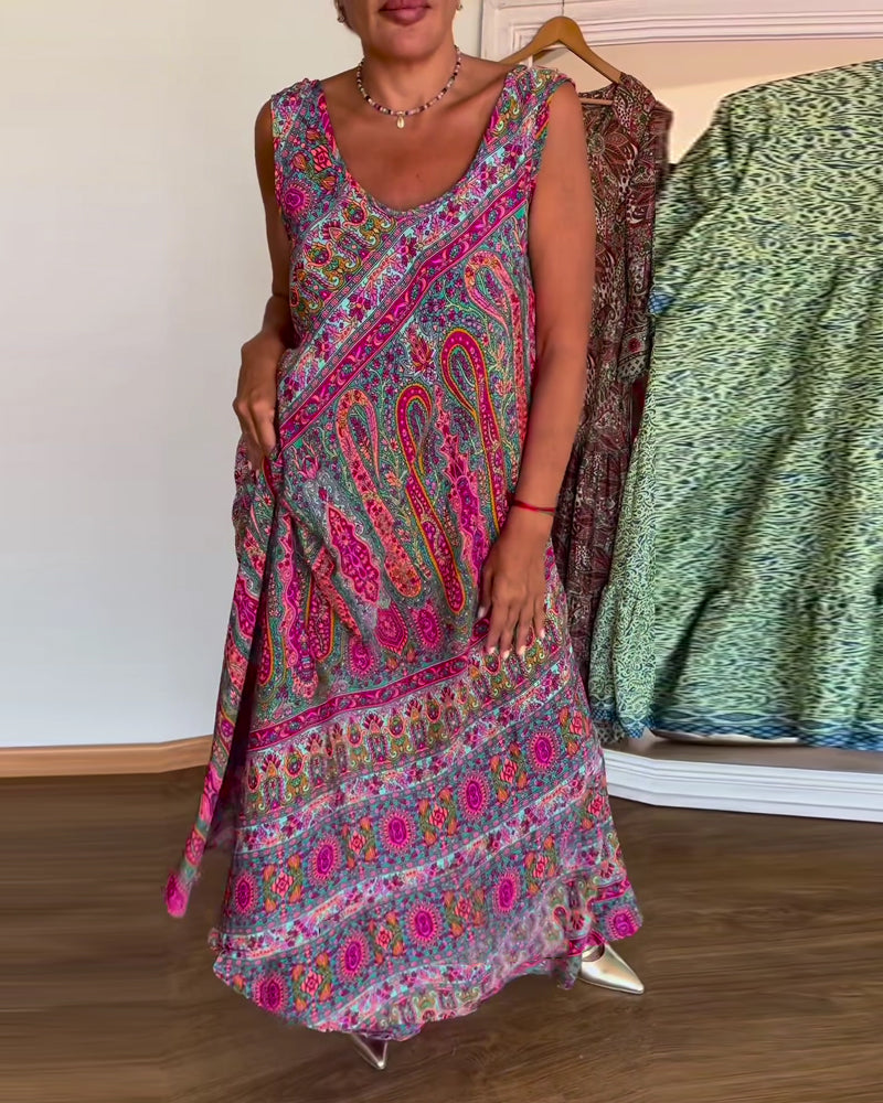 Sleeveless Loose Cashmere Print Dress