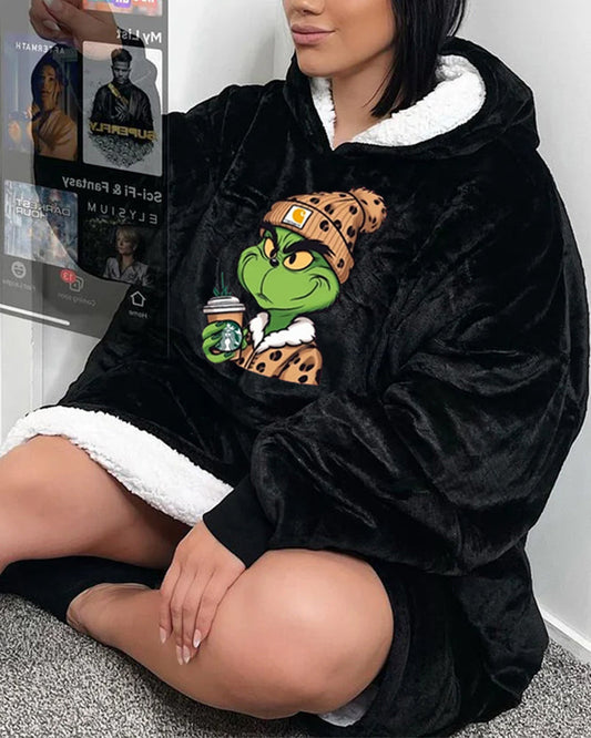 Grinch print loose casual blanket hoodie 2024 f/w Blanket Hoodies Christmas Grinch