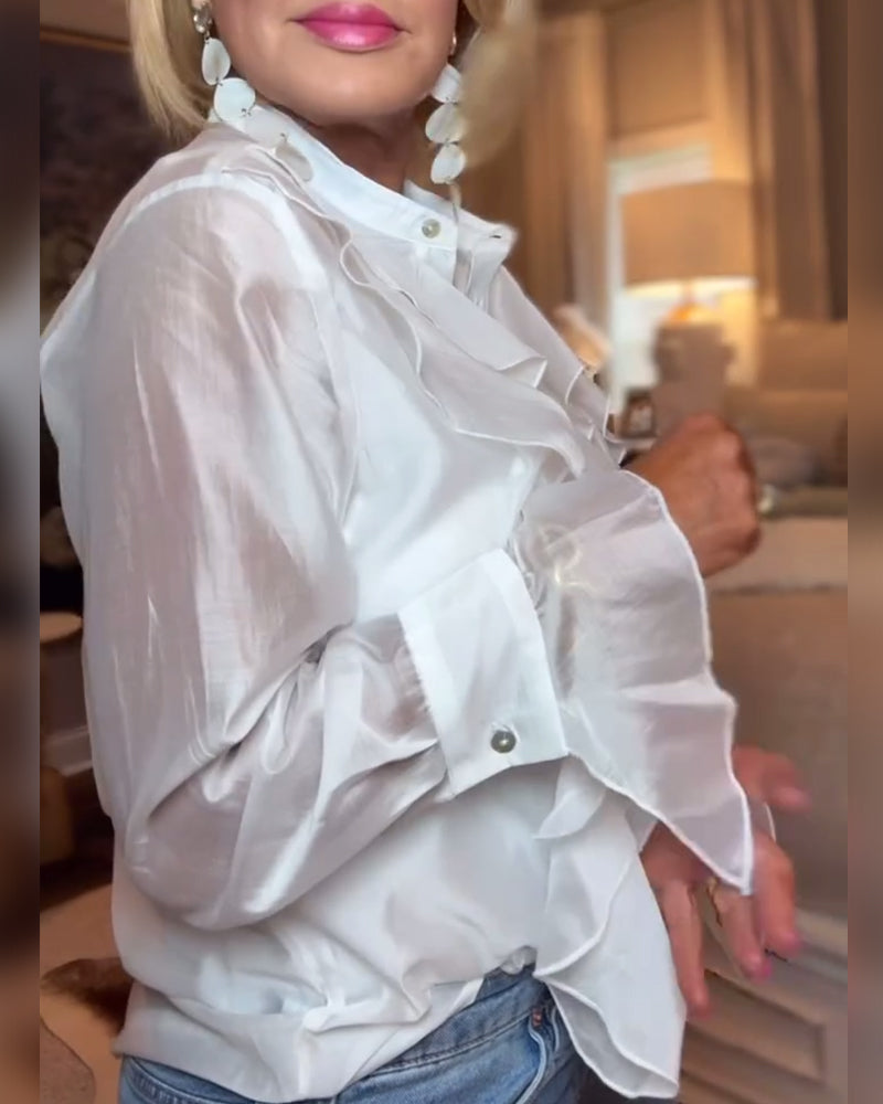 Elegante camicetta a balze in tinta unita