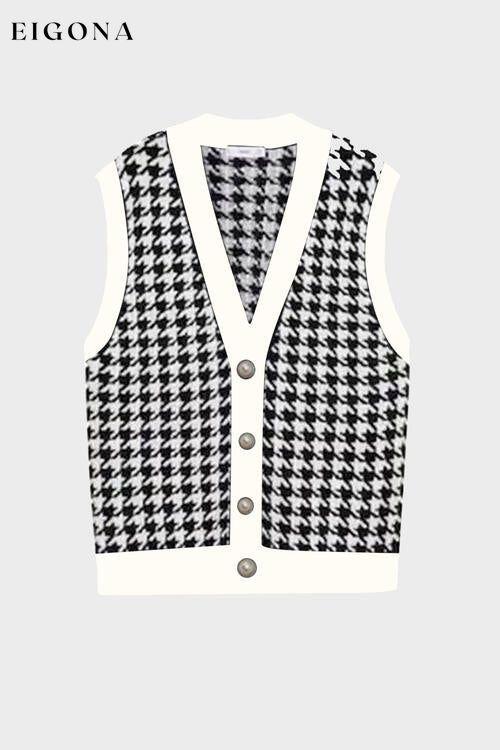 Houndstooth Button Front Sweater Vest clothes Ship From Overseas Sweater sweaters T*Y