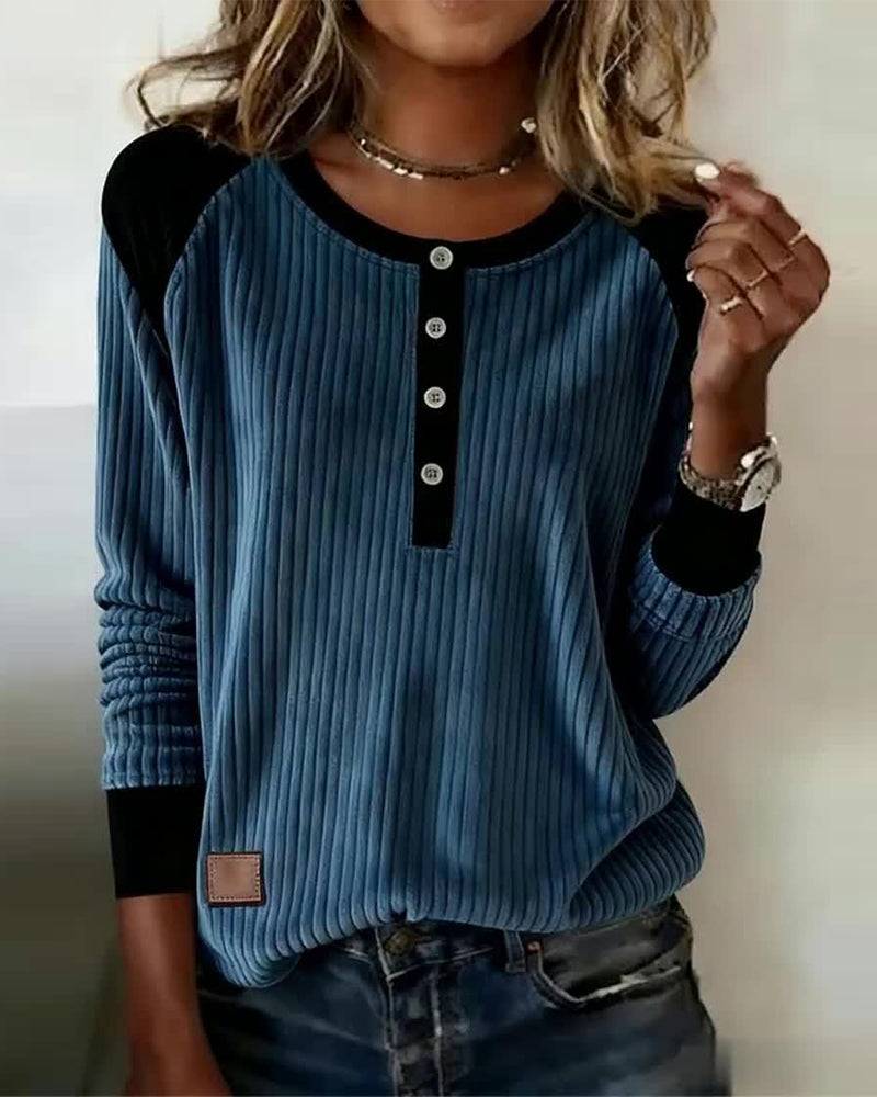 Round Neck Long Sleeve Casual Top