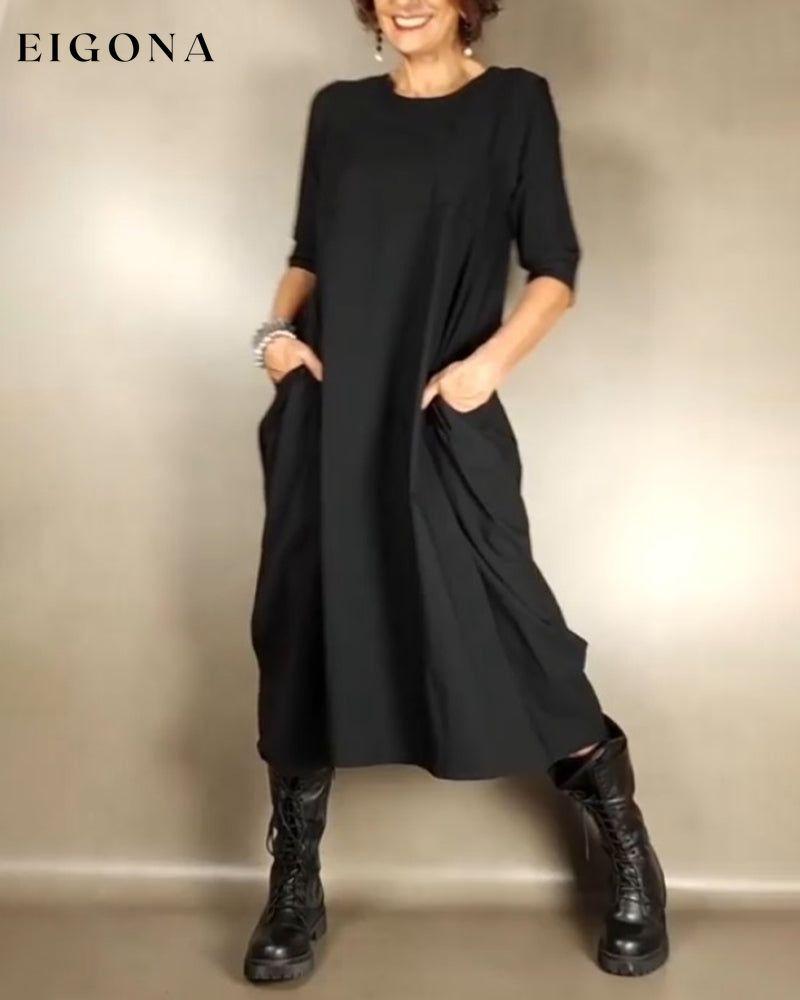 Loose A-Line Round Neck Pocket Dress Black 2023 f/w 23BF casual dresses Clothes Dresses spring