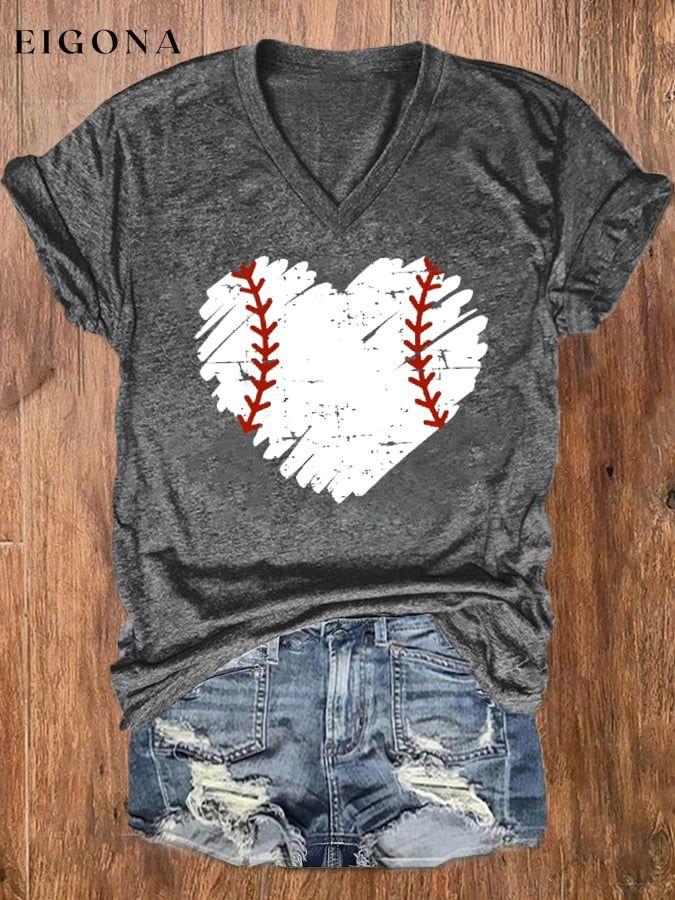 Women's Baseball Love Casual V-Neck Tee